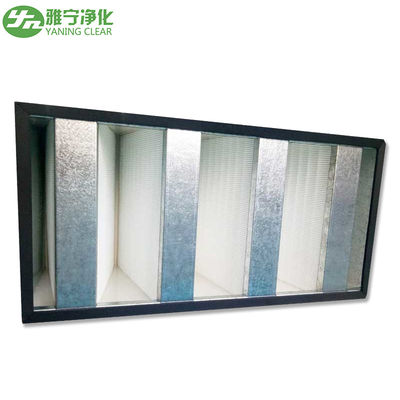 แผ่นกรอง HEPA จีบขนาดเล็กกรอบชุบสังกะสี / แผ่นกรอง HEPA ธนาคาร V สำหรับห้องสะอาด